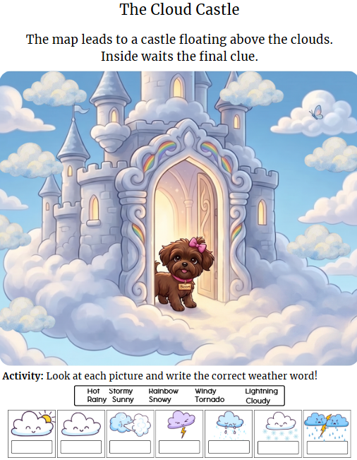 Printable matching game for toddlers featuring Bloom and friends rainy day adventure
